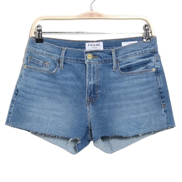 FRAME Le Cutoff Raw Fray Hem Denim Shorts in Bixby - Picture 1 of 11